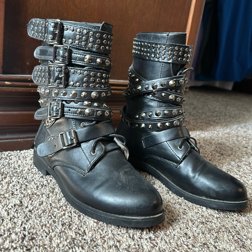 Studded Leather Moto Boots